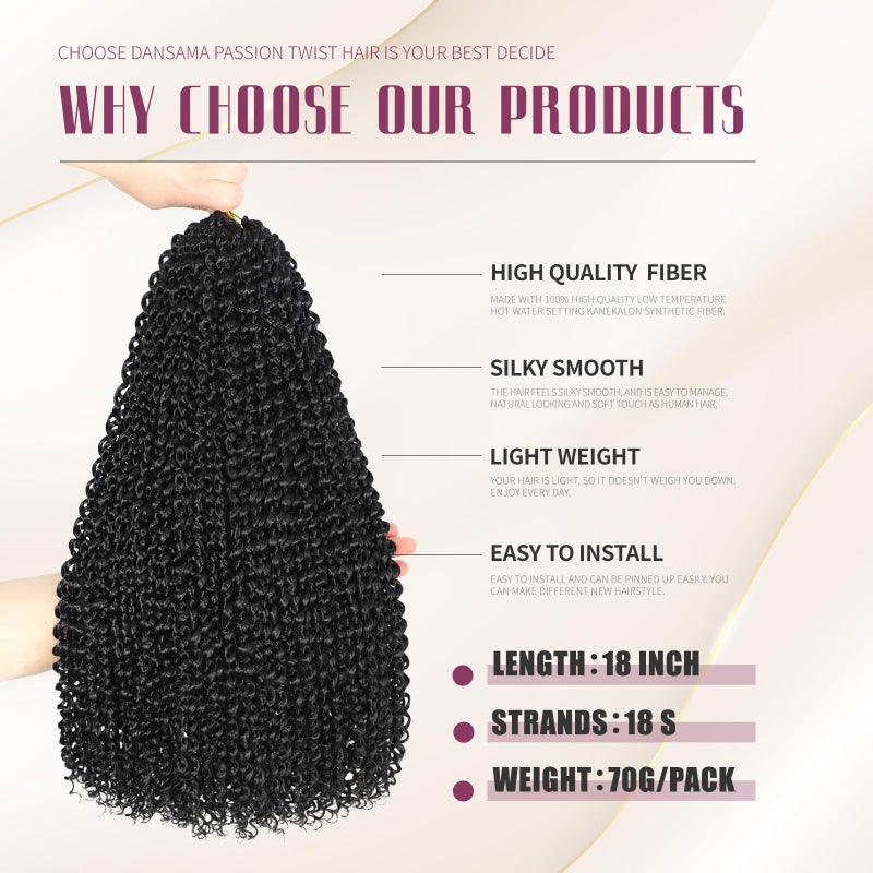 Dansama 7 Packs Passion Twist Hair Water Wave Braiding Hair for Butterfly Style Crochet Braids Bohemian Hair Extensions (18inch (Pack of 7), #1B) - Image 3